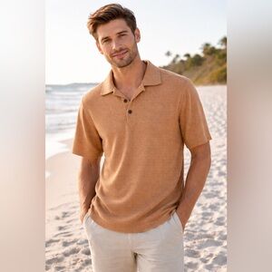 Tommy Bahama Mens Silk Hawaiian Shirt Medium Textured Salmon Color Camp Shirt